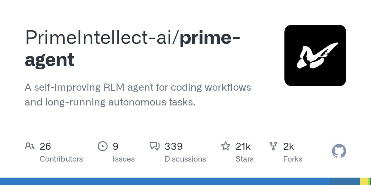 PrimeIntellect 开源 prime-agent：支持自我改进的 RLM 编程自主代理深度解析