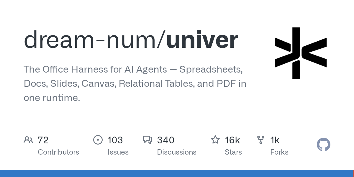 Univer by dream-num: The Unified Office Toolkit Designed for AI Agents Across Documents and Spreadsheets