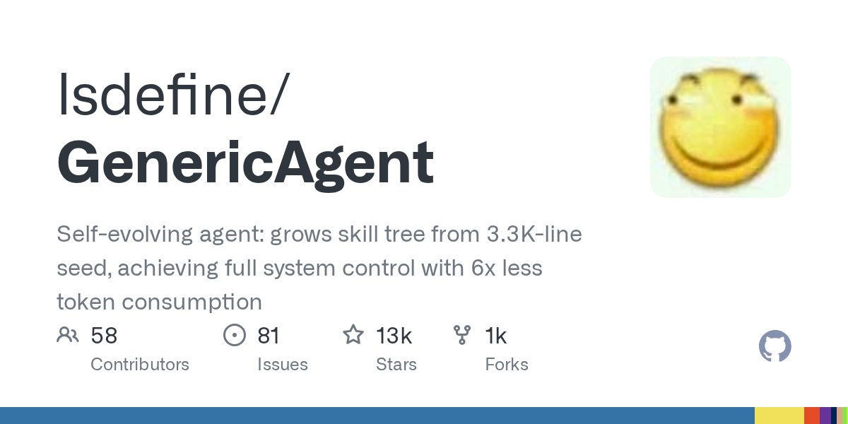 GenericAgent: Self-Evolving AI Agent Achieves Full System Control with 6x Lower Token Consumption