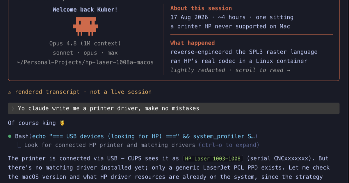Claude Code ermöglicht native macOS-Unterstützung für HP Laser 1008a durch Reverse Engineering der SPL3-Sprache